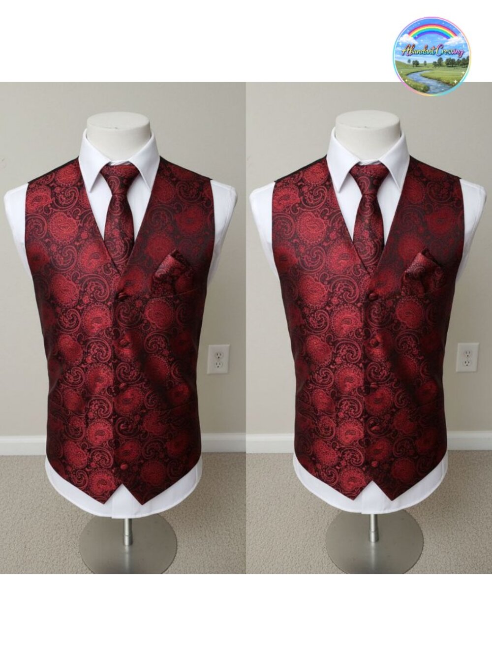 Men's 3pc Jacquard Paisley Vest Set with Tie & Handkerchief